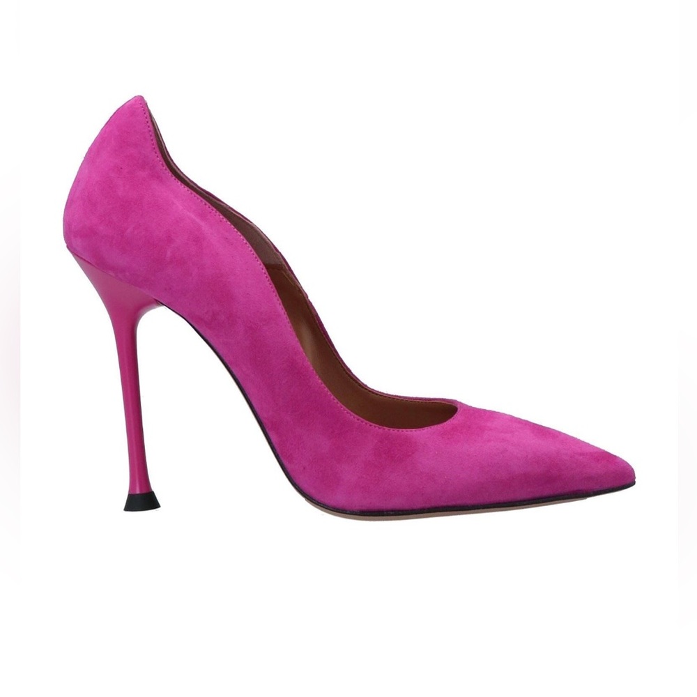 Isabella Lorusso Italian Pink Fuchsia Wave Suede Heels